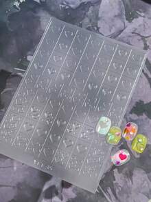 Kariertes Muster transparente Sprühlack Nail Art Sticker, 1 Stück Dual-Zweck Sticker und Accessoire französischer Herz-Design DIY Nail Sticker und Abziehbilder - Nagelzubehör und Nail Charms für Mädchen und Frauen - Herbst-Winter-Nägel für Nail Art Zuhause und Salon - Verschiedenfarbig - Übersicht 21