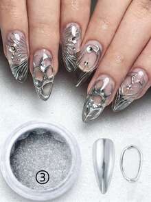 6pcs/Set Metallic Chrome Nail Powder, Shiny Nail Powder, Fashion/Silver/Gold/White Champagne, 6 Colors Magic Mirror Nail Powder Set, Nail Art Decorations, Nail Salon Supplies - 彩色 - 查看 10