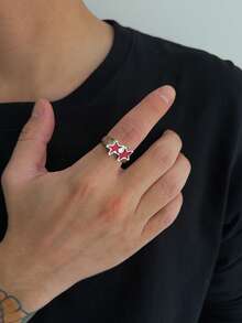 1pc Retro Geometric Arc Drip Oil Five-Pointed Star Charm Metal Open Ring, Rockstar Punk High-End, Casual Minimalist, Street Snap, Daily Holiday Versatile Jewelry Fashion Men's Ring Gift - Ring - View 8