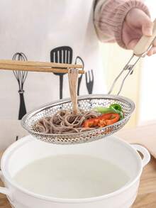1pc Stainless Steel Wooden Handle Colander, Lo Mein Colander, Frying Filter Spoon, Vegetable Drain Spoon, Spaghetti Spoon, Multi-Function Fine Mesh Filter Spoon, Kitchen Gadget, Suitable For Picking Noodles, Dumplings, Vegetables, Fried Things, Filtering Food Materials - Multicolor - View 7