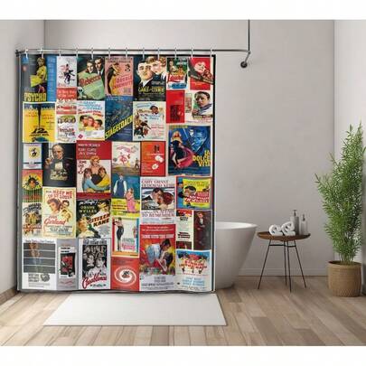 Vintage Movie Poster Collage Shower Curtain: Old Film Decor
