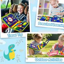 Montessori Busy Board - Sensory Life Skills Activity Toy With Zipper And Button Learning, Present - Azul - Ver 6