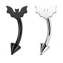 2pcs 16G Bat Rook Eyebrow Ring Internally Threaded Vertical Labret Lip Piercing Jewellery Black Curved Barbells Daith Rook Earring For Women - Bat - View 7