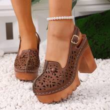 New Summer Vacation Style Buckle Hollow Beach Thick Bottom Comfortable Women Sandals - Brown - View 7