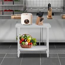 Mesa de acero inoxidable de 91 x 61 cm para preparación y trabajo, mesa comercial de metal con estante inferior ajustable, mesa de trabajo resistente, isla de acero inoxidable para cocina, restaurante, hogar, hotel y exterior. - Plateado - Ver 1