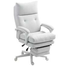 Ergonomic Office Chair With Lumbar Support, High Backrest, Footrest, Swivel And Height Adjustable, Linen Look, Upholstered In Cream White Fabric. - Light Grey - View 9