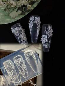 1pc Magnolia Flower & Floral 3D Carving Transparent Silicone Nail Art Mold - Clear - View 7