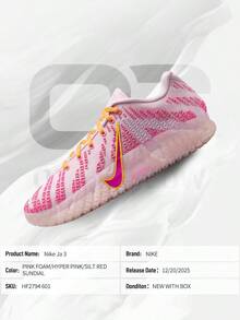 Nike Ja 3 Pink Foam– Men's Lifestyle Sneakers – Shoes For Man -Vintage-Spring & Summer-Inspired Running Shoes, Shock-Absorbing Comfort, Gym To Streetwear Casual Wear-Back To School–HF2794 601 - Pink Foam/Hyper Pink/Silt Red/Sundial - 查看 6