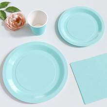 Bộ 1 đĩa, khăn ăn và cốc dùng một lần màu xanh da trời nhạt, phục vụ 10 người, đồ dùng tiệc bằng giấy dùng một lần phù hợp cho sinh nhật, đám cưới, tiệc tùng, dã ngoại gia đình. - Nhiều màu - Xem 4