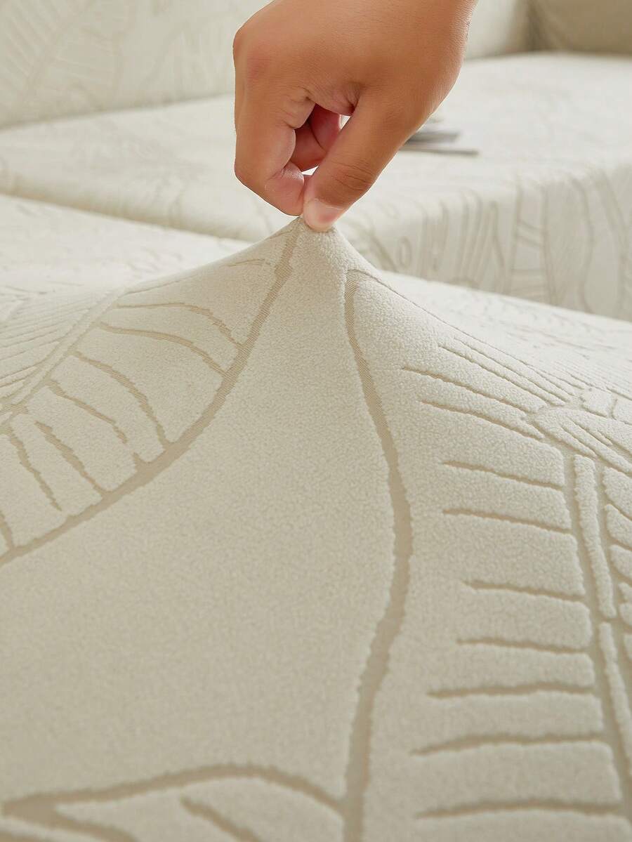 1件银灰色叶子图案提花裙式沙发套，弹性一体式全包覆沙发保护套，可水洗家居装饰，适用于1/2/3/4人沙发，尤其适合秋冬季沙发装饰，也适用于长凳、客厅沙发、客厅家具 - 銀灰 - 查看 1