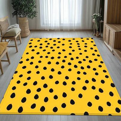800G/M² Yellow Pattern Carpet With Black Dot Design, Suitable For Kitchen, Yoga, Non-Slip Bathroom Mat, Water-Absorbent And Washable Polyester Carpet, Suitable For Bathroom, Living Room, Entrance, Home Parties, And General Household Use