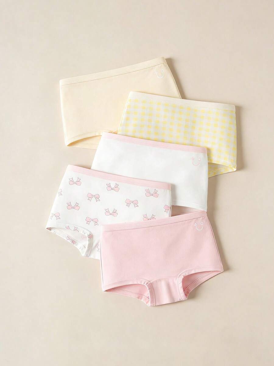 Balabala 5pcs/Pack Girls' Elastic Waist Casual Underwear - Light Yellow - View 1