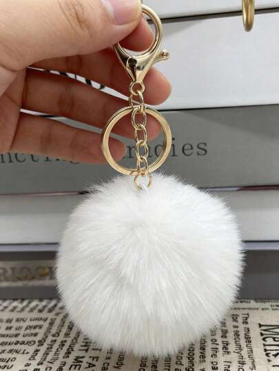 1pc/Set 8cm Faux Fur Pom Pom Keychain Pendant, Fluffy Pom Pom Bag Charm, Plush Keychain, Car Keychain, Cute Keychain, Keyring, Keychain Accessory, Fashion Accessory, Fluffy Pendant, Women Accessory