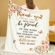 1pc JOOCAR Employee Appreciation Gift Blanket For Women Suitable For Women - Soft Flannel Cozy 280 GSM Weight, Machine Washable Retro Bedspread/Throw, Workplace Recognition Awards, Birthday Presents, Couch Bed Comforter (Multicolor) - White - View 4