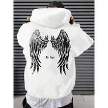 Men's Streetwear Sweatshirt With Angel Wings Print, Printed Winter Jacket - 白色 - 查看 2