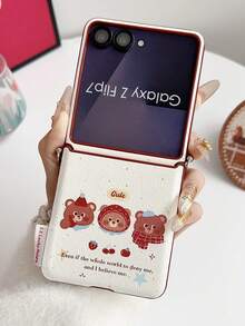 1pc Fashionable And Simple Sticker Cute Little Bear Element Side Buckle Folding Phone Case, Can Protect And Prevent Falling: SamsungGalaxy Zflip 3/Zflip 4/Zflip 5/Zflip 6/Zflip 7/ Razr 60/ Razr 50/Galaxy Z Flip7 FE - White - View 7