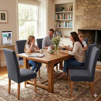 Universele elastische stoelhoes (zwart/grijs/marineblauw/koffiebruin), stretch stoelhoes van polarfleece met wafelstructuur, afneembare en wasbare meubelbeschermer voor keuken, hotel en bruiloftsbanket (geschikt voor rugleuninghoogte 45-65 cm)