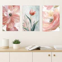 Quadros decoração novidade - flores floral minimalistas tons cores pessego - jardim - kit 3 placas MDF 20x30cm - 3pcs - Visão 7