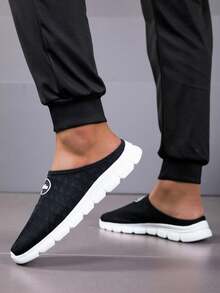 2026新款男士春夏透气网面休闲一脚蹬乐福鞋，柔软灵活防滑鞋底，简约设计 - 黑色 - 查看 2