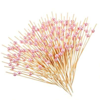 700支/200支/100支/50支/20支/10支装粉色一次性竹签，圆珠设计，适用于厨房、沙拉、婚礼、节日派对、圣诞节等场合。