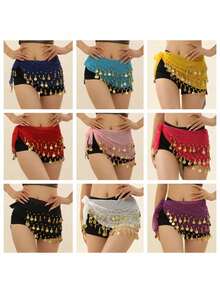 1. 肚皮舞腰链，甜美肚皮舞裙饰以金币，埃及风肚皮舞服装腰链/腰带，女士雪纺肚皮舞腰链，适合瑜伽、尊巴舞、肚皮舞服装腰链，女士肚皮舞流苏裙，派对亮片迷你裙 - 彩色 - 查看 11