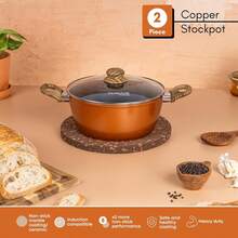 Copper Non Stick Induction Stock Pot 32cm 9.5Qt Deep Casserole Cooking Pot With Glass Lid For Pasta Meat Soup Easy Clean Kitchen Cookware - Copper - View 2