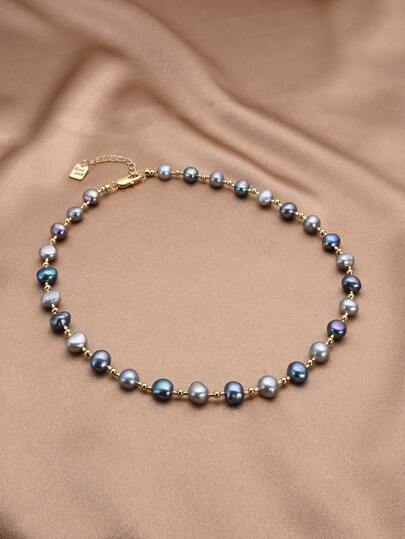 1条18K镀金天然淡水珍珠项链，送给女性的礼物，母亲节、情人节、生日、婚礼、新娘