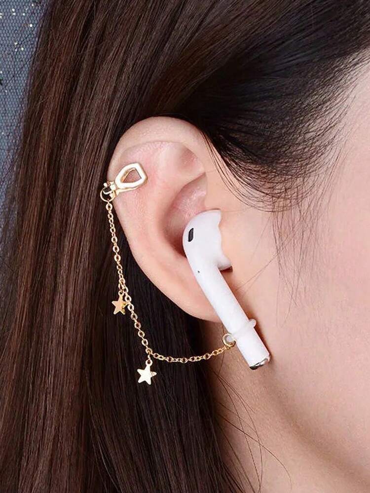 Auriculares Bluetooth con aislamiento de ruido y elementos estrellados, con cadena anti-pérdida con colgante de estrella larga, aretes sin perforación, cadena anti-pérdida para Apple, regalo de primavera para mujeres - Multicolor - Añade 2