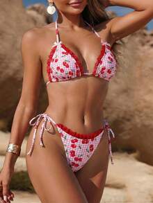 Bộ đồ bơi 2 món mùa hè mới 2025 cho nữ, họa tiết ren anh đào màu hồng, thời trang gợi cảm, đồ bơi cho bé gái ngọt ngào - Nhiều màu - Xem 2