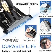 HIENA 男士多色T9 USB无线电动理发器，电动光头剃须刀，电动剃须刀，电动造型修剪器，电动雕刻修剪器，配有4个限位梳，简单耐用 - 黑色 - 查看 4