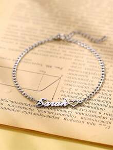 Customized Personalized Name Anklet For Women, Stainless Steel Name Plate Jewelry Anklet Pendant, Gift For Her,Silver,Stylish,Colorful,Vintage,Hipster,Simple,Y2k,2000s Fashion,Custom,Personalized,Unique,Ideal Gifts For Him,Ideal Gifts For Her,Her,Boyfriend,Girlfriend,Dad,Mom,Family,Friends,For Anniversaries,For Birthdays,For Graduation,For Prom,For Party,School Supplies,Back To School,School Gift,For Office,For School,For Classroom,For Teacher Gifts,For University,For Colleague,For Dorm Rooms,For Teacher,For Boys And Girls,For Teenagers,Junior High School Students,Middle School Students,High School Senior High School Students,College Students,University Students,Freshman,Sophomore,Underclassmen - Multicolor - View 7