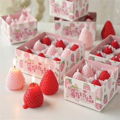 1/2/4pcs Set Soy Wax Strawberry Scented Candles, Wholesale Cute Creative Birthday Gifts, Handmade Fake Fragrance Candle Decor, Perfect For Tabletop, Photo Props, Birthday, Meditation, Relieve Stress, Bath, Party Decoration, Gift, Room Decor,Gifts Graduation,Candle,Mothers Day Gift,Room Decor,Room Decor,Wedding,Gifts,Home Deccor.