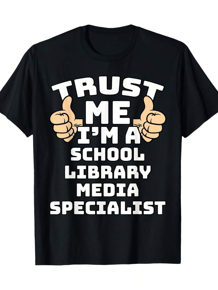 Camiseta gráfica de especialista en medios de biblioteca para hombre - Camiseta "Confía en mí, soy bibliotecario escolar" con pulgares hacia arriba - Camiseta suave y transpirable para personal escolar, bibliotecarios y amantes de los libros - Casual para todos - Negro 20 - Ver 1