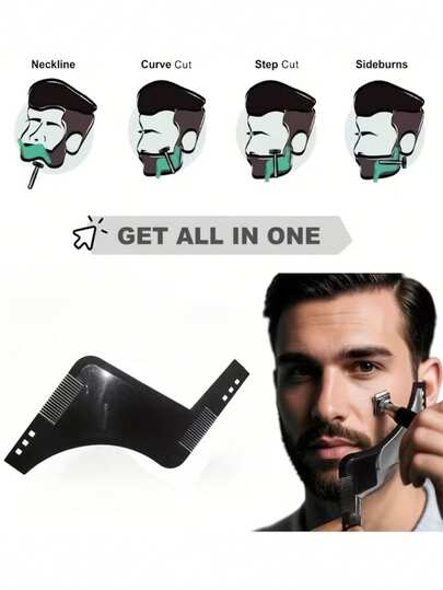 Beard Trimming Tool With Built-In Comb, Ideal For Shaping And Defining Beard Lines And Edges. This Styling Comb Can Be Used With Trimmers Or Razors To Precisely Trim Beard And Sideburns.