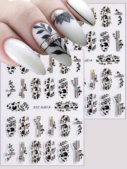 2片/1片叶子美甲贴纸 - 自粘式3D立体花卉美甲贴花，带闪光叶子图案 - 情人节、生日、婚礼、新年美甲用品，打造梦幻Y2K风格美甲装饰