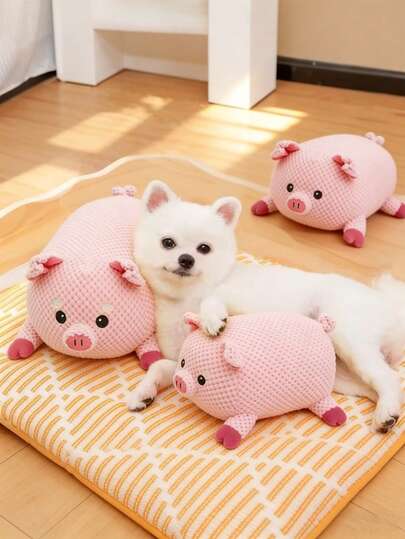 宠物磨牙玩具，会发出吱吱声，耐咬柔软卡通小猪造型，户外散步训练适用，适合小型、中型、大型犬、幼犬、柯基犬等，耐用涤纶材质，互动式磨牙玩具，适用于猫狗