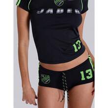 Women's Casual Sexy Daily Hip-Hop Sport Street Sister Style Fashion Fit Retro Naughty Letter Print Short Sleeve Top And Shorts Set - Màu đen (bộ) - Xem 5