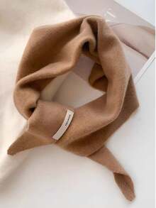 100% Wool Knitted Triangle Scarf/Shawl For Women, Warm Neck Wrap, Multi-Functional Versatile Small Scarf, Autumn/Winter - Khaki - View 4