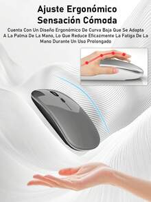Bluetooth Wireless Mouse Rechargeable LED Silent Slim Portable Mouse (Bluetooth 5.2 & 2.4GHz USB Receiver) Dual Mode Computer Mouse For Laptop/IPad Tablet/Apple Computer/ - Grey - View 13