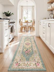 1pc European Style Floral Pattern Long Kitchen Mat, Suitable For Bathroom, Kitchen, Outdoor, Indoor, Hallway, Bedroom, Living Room, Machine Washable Kitchen Rug - Multicolor - View 9