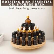 39-Hole 5-20ml Essential Oil Display Rack, 360 Degree Rotating 3-Tier Bamboo Makeup Organizer Turntable, Nail Polish Lipstick Storage Rack - 3 Floors - View 1