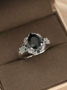 1 Piece Of Retro Fashion Classic Inlaid Black Diamond Ring, Versatile And Personalized, Suitable For Wearing On Any Occasion, Can Be Given As A Gift To Friends Or Lovers - Black Ring - View 1