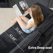 135.5-Inch Modular U-Shaped Sectional Sofa, 6-Seater Chaise Lounge With Reversible Design, Striped Corduroy Fabric – Living Room Or Bedroom Couch, Freely Configurable Layout. - 黑色 - 查看 6