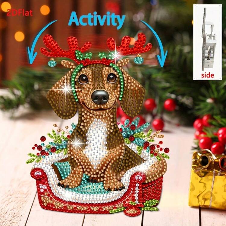 2D Flat DIY Diamond Painting Kit, Diamond Painting Acrylic One Piece Fun Nodding Dog Ornament, Perfect For Desktop Decoration And Christmas Gifts - 搖晃頭飾 - 查看 3