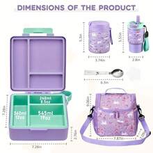 Pawtong Lunch Box Set With Bento Box Container, 17OZ Stainless Steel Food Soup Thermo,  Water Bottle & Portable Insulated Lunch Bag, Leakproof, Hot/Cold Retention For Schoolsss, Travel (Purple-Horse) - 紫馬 - 查看 4
