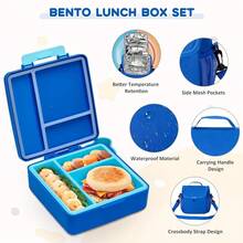 Lunch Box Set With Bento Box Container, 17OZ Stainless Steel Food Soup Thermo,  Water Bottle & Portable Insulated Lunch Bag – Leakproof, Hot/Cold Retention For Schoolsss, Travel(Blue) - 藍色 - 查看 3