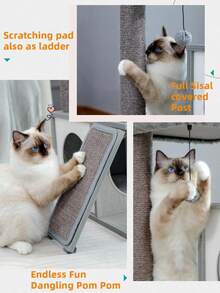 PAWZ Road Árbol para gatos de 89 cm, torre para gatos con cuevas dobles, percha extraíble y espaciosa, postes rascadores totalmente envueltos en sisal, bolas colgantes intercambiables, color gris - Gris - Ver 5