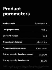 MONSTER D08 优雅商务蓝牙耳机，蓝牙 6.0 立体环绕声，高品质音乐和游戏音效，定向传输，通话清晰，降噪功能，超长续航，适用于智能手机、电脑的无线耳机，节日礼物之选 - 膚色 - 查看 10