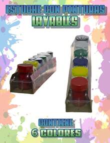 Estuche con 6 pinturas lavables con pincel colores básicos - Multicolor - Ver 3