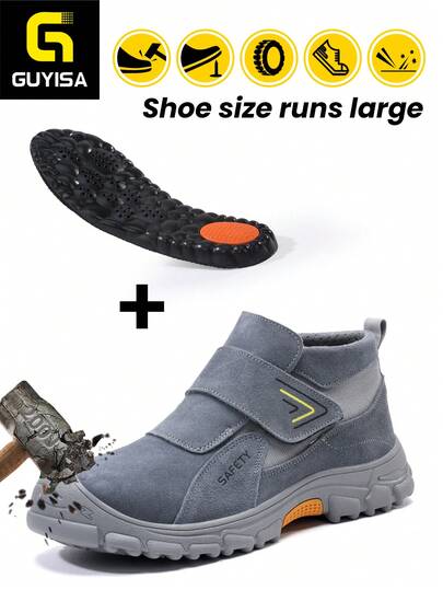 GUYISA 1双石墨烯减震除臭鞋垫，安全鞋具备防压、防刺穿、耐磨、阻燃、隔热等功能，适用于焊接作业，欧盟标准钢头，柔软橡胶鞋底，略重但性能极佳！（鞋码为中国尺码，请注意国际换算！如果鞋码偏大，请选择小两码）